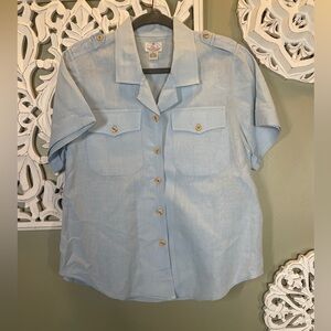 JB Collectibles Safari Style Button Down Shirt Light Blue Sky Blue Vintage